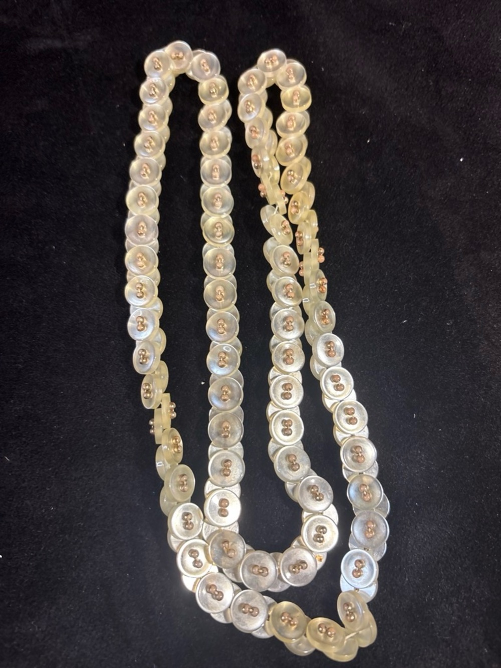Vintage Translucent Resin Button Strand Long Necklace One Size Clear Cream EUC